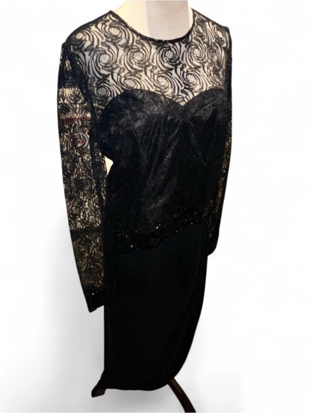 Vintage 90s Fiandaca Black lace floor length dress with sequin detail